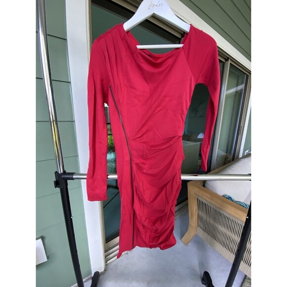 Bebe Sexy Dress Asymmetrical Zipper Long Sleeve Lipstick Red Vintage Y2K Size XS - Picture 1 of 4